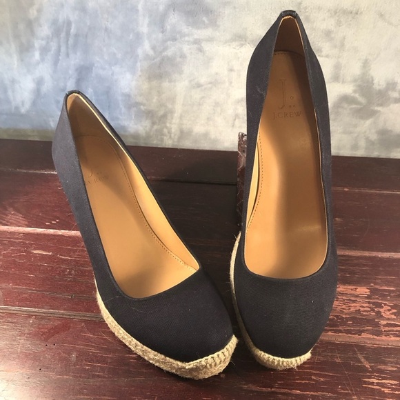 J. Crew Seville Surplus Black Canvas Espadrille Wedge Slip-On Shoes Size 9 - Picture 1 of 9